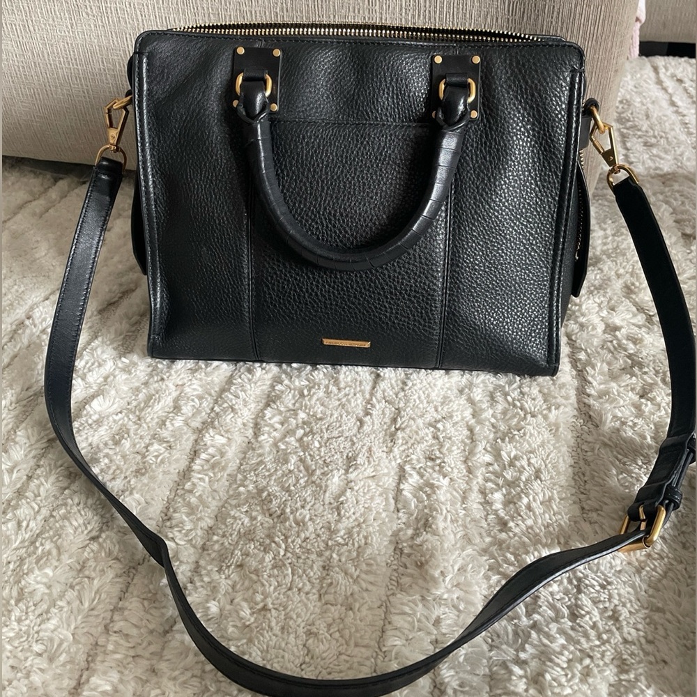 NWOT Rebecca Minkoff Black Leather Bree MD zip top satchel